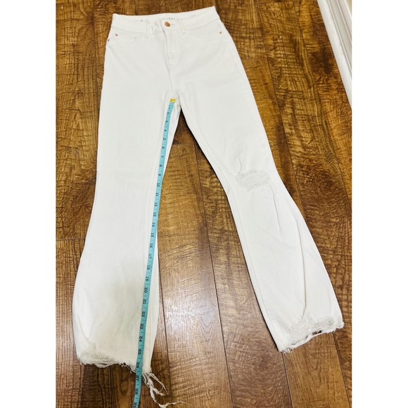 DL1961 Jackie High Rise Cropped‎ Flare Jeans White Distressed Raw Hem Size 25 - Picture 7 of 7